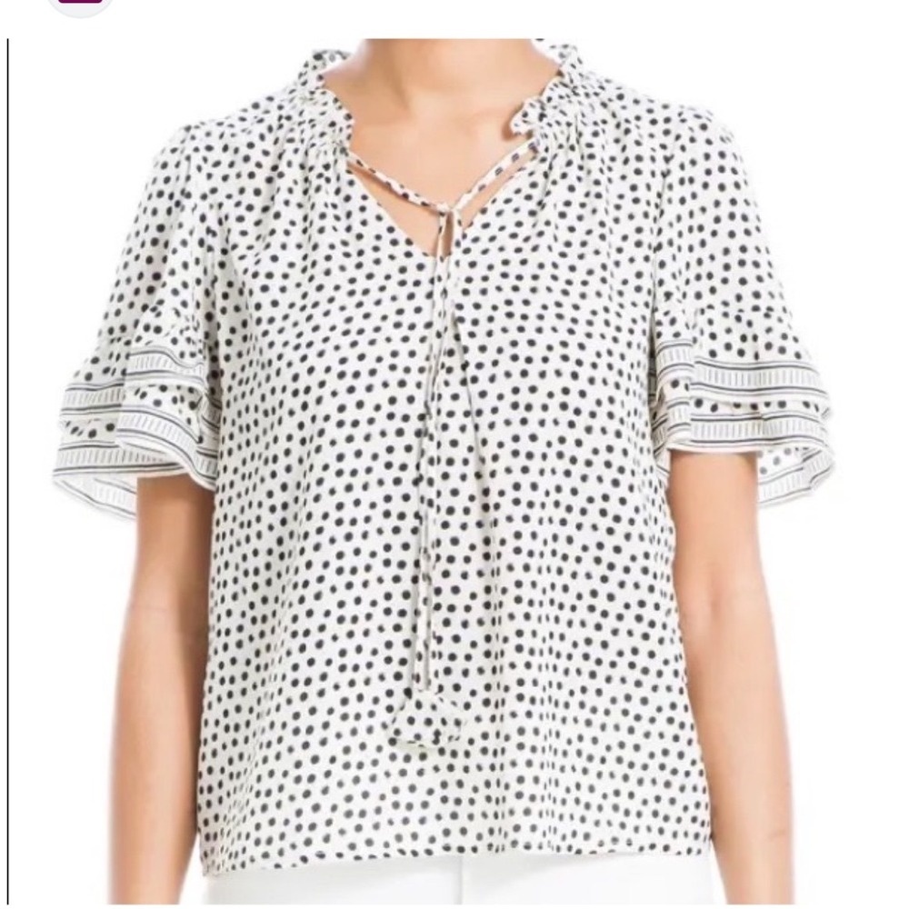 Max Studio Polka Dot‎ Blouse 1X NWT Boho Peasant Top Black White